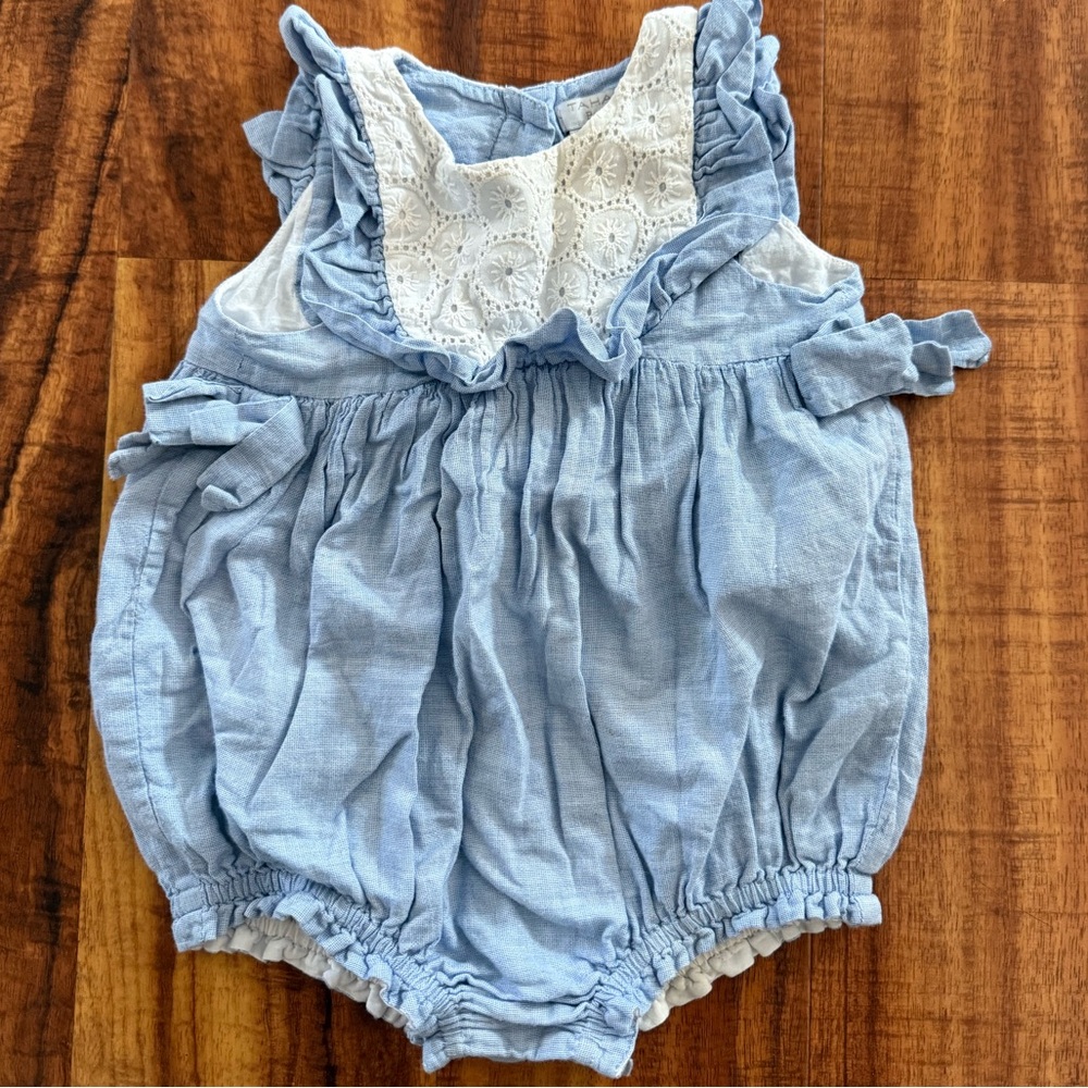 Tahari Baby Blue and White Romper